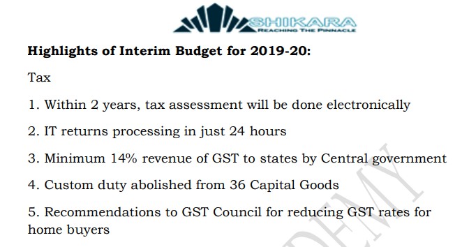 Highlights of Interim Budget for 2019-20